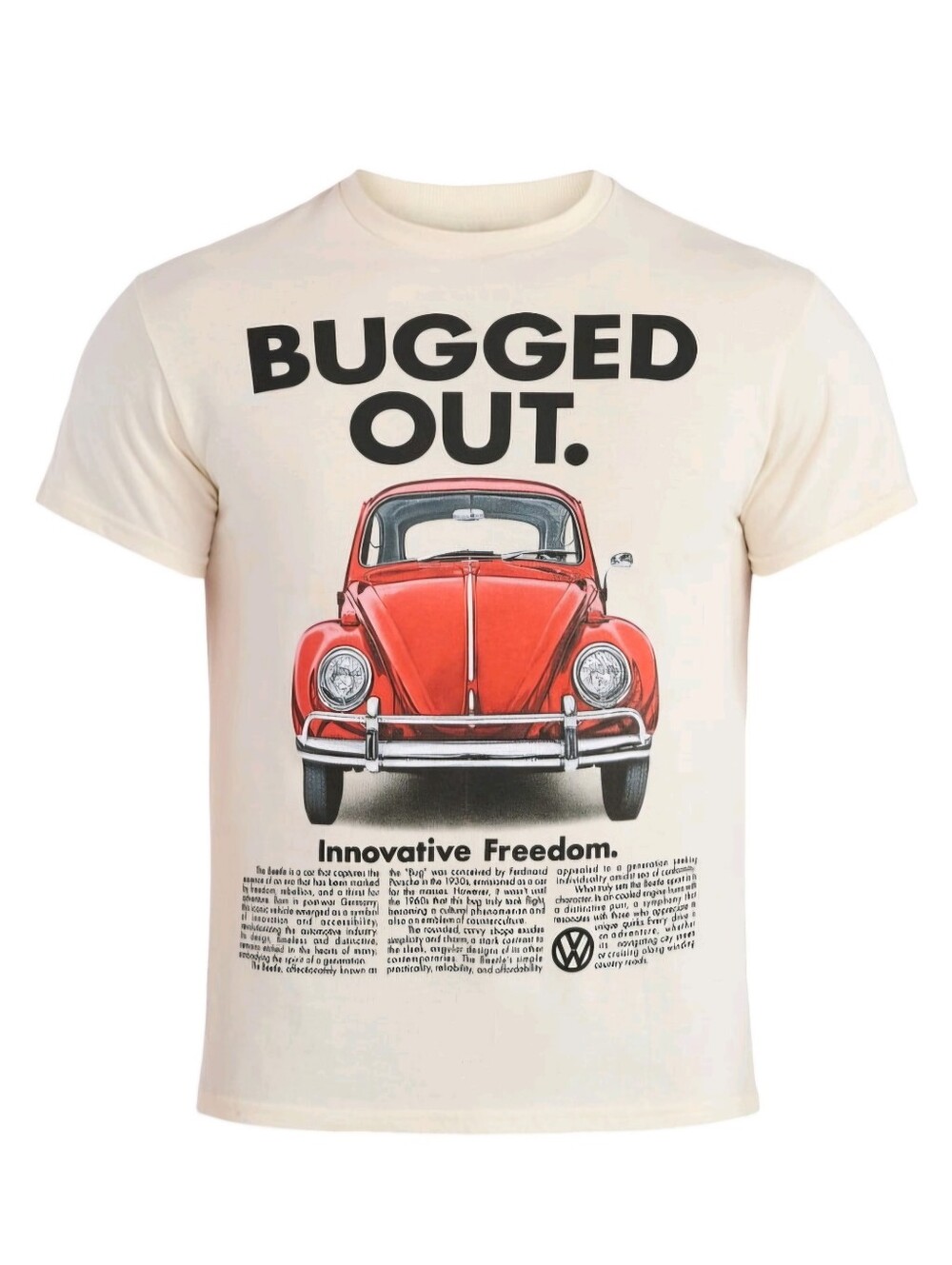Volkswagen VW Bugged Out Red Beetle Graphic T-Shirt Mens XL, 2XL, 3XL Cream NWT